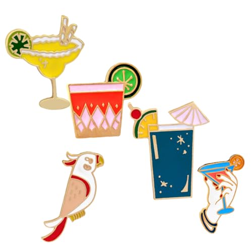 VERDANVERSE 5 Stück Teiliges Hawaii Stil Broschen für Frauen Cartoon Design Anstecknadeln Langlebige Legierung Modische Kleidung Dekoration für Taschen Hüte Party und Alltag von VERDANVERSE