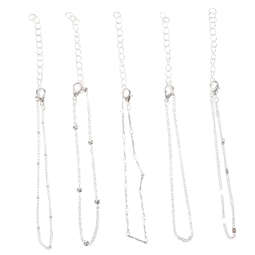 VERDANVERSE 5 Stück Teiliges Silbernes Fußkettchen Set aus Runden Perlen Stilvolle Stapelbare Knöchelarmbänder für Damen Verstellbar Angenehm und Vielseitig für Strand Party Hochzeit und von VERDANVERSE