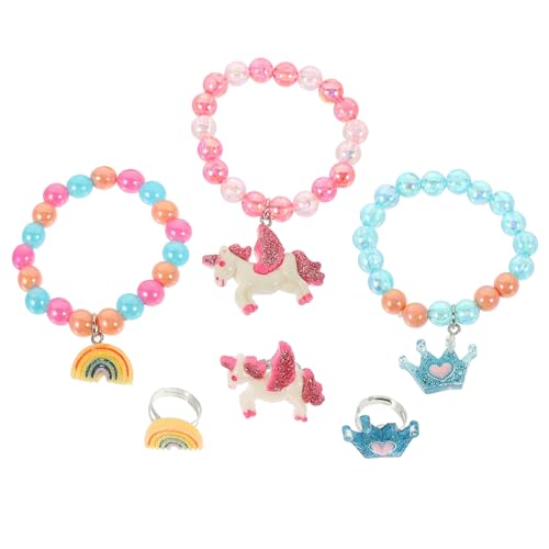 VERDANVERSE 6 Stück Teiliges Kinderarmband mit Bunten Perlen Niedliche Finger Ringe DIY Schmuck für Mädchen Geeignet für Geburtstage Alltag Kostüm und Geschenkideen von VERDANVERSE