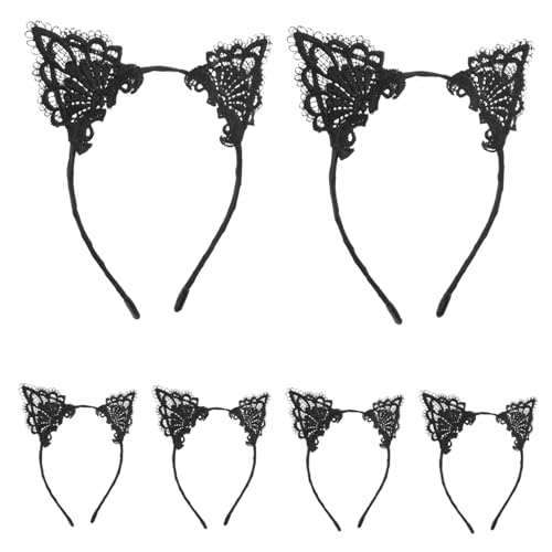 VERDANVERSE 6stücke Katzenstirnbänder Für Damen Schwarz Mit Katzenohren Aus Spitze Haarschmuck Für Erwachsene Und Mädchen Katzenkopfbedeckung Für Halloween Und Partys von VERDANVERSE