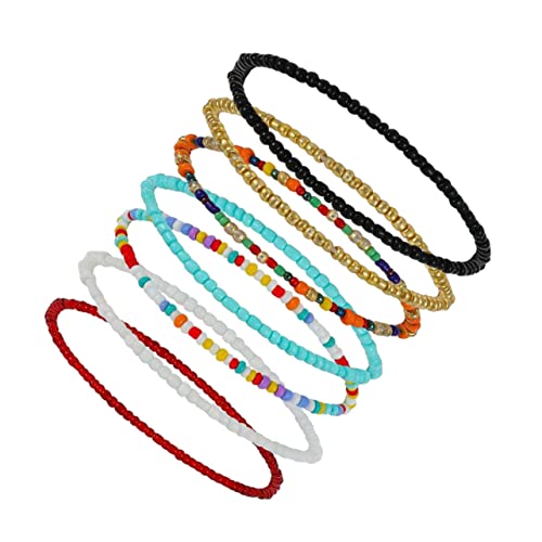 VERDANVERSE 7 Stück Teiliges Boho Fußkettchen Set mit Bunten Perlen Handgefertigte Elastische Fußkettchen für Mädchen für Sommer und Outfits von VERDANVERSE