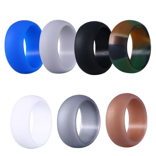 VERDANVERSE 7 Stück Teiliges Silikon Eheringe für Herren Rubber Wedding Bands in Camouflage Gold Silber Blau Langlebige Ergonomische Gummiringe bei Großen Knöcheln oder Geschwollenen Fingern von VERDANVERSE