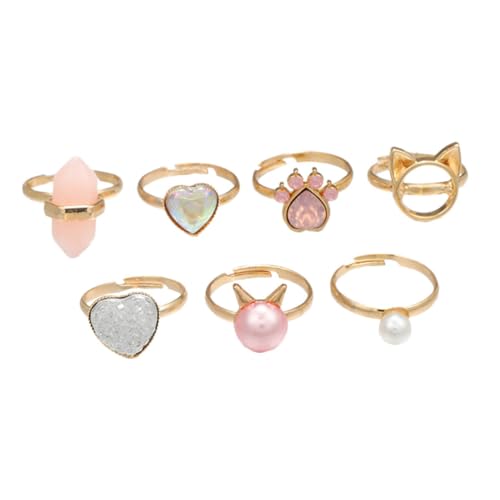 VERDANVERSE 7 Stück Teiliges Verstellbares Kinderringe aus Metall Leichte und Langlebige Fingerringe für Kleine Mädchen Süße Schmuckstücke für Alltag Party und Verkleidung für Geburtstage und von VERDANVERSE
