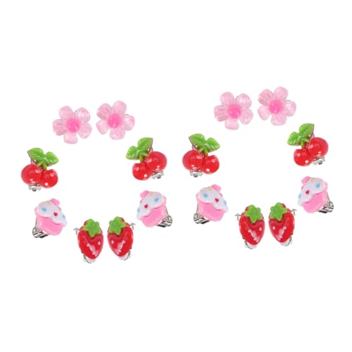 VERDANVERSE 8 Paare Ohrclips Bunte Ohrringe für Mädchen mit Erdbeer Kirsche Blume Eis Motiv Modisch Robust für Partys und Alltagsoutfits von VERDANVERSE