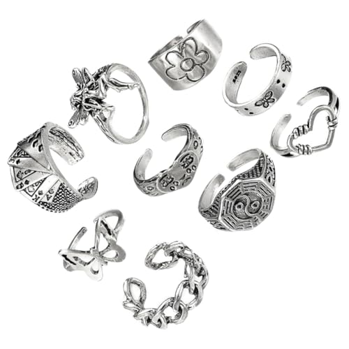 VERDANVERSE 9 Stück Teiliges Vintage Alloy Finger Schmuck Kreative Offene Ringe mit Nostalgischem Design Unisex Verstellbar Modische Accessoires für Damen und Herren für Halloween und von VERDANVERSE