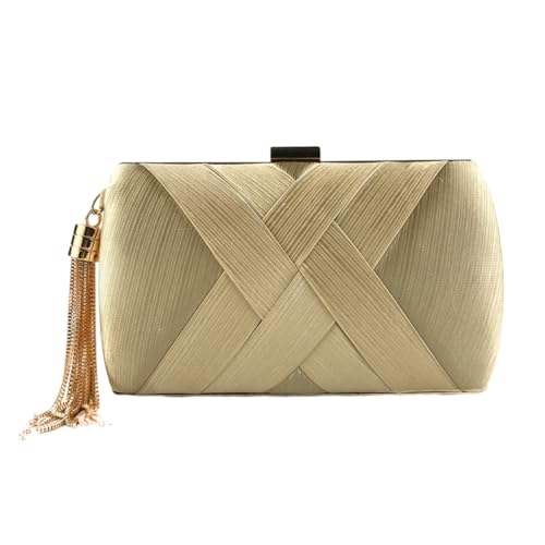 VERDANVERSE Abendtasche mit Quasten Satin Clutch Handtasche Damen Modische Pouch für Hochzeit Cocktailparty Dinner Leichte Goldene Farbe für Festliche Anlässe von VERDANVERSE