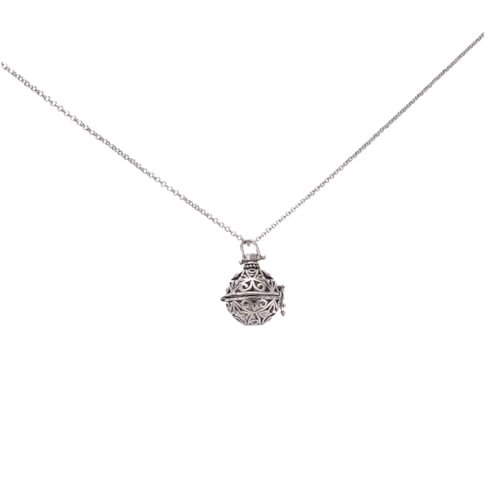 VERDANVERSE Aromatherapie Halskette Retro Diffuser Anhänger aus Reinem Kupfer Groß Hohl mit Sternmuster Antik Silberfarbener Geburtsball Nickelfrei Leicht Nachfüllbar für Frauen von VERDANVERSE