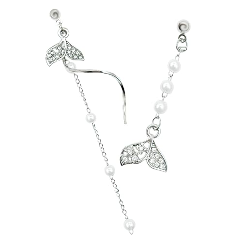 VERDANVERSE Asymmetrische Lange Quasten Ohrringe Damen mit Perlen Meerjungfrau Schmuck Ohrhänger Leichte Tropfen Ohrringe für Alltag und Festliche Anlässe von VERDANVERSE