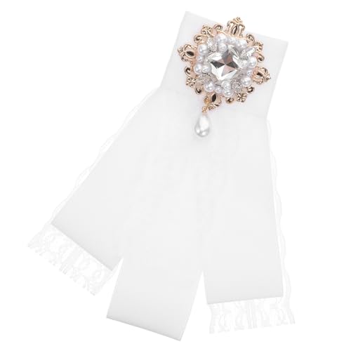 VERDANVERSE Barock Spitzen Schleifenbrosche Weiß mit Strass Perle Vielseitige Schmuck-anstecknadel für Damen Kleidung Taschen Haaraccessoires Stilvolle Bowknot Brosche für Damen von VERDANVERSE