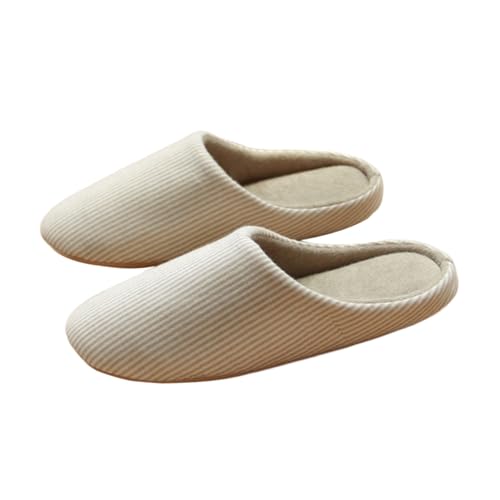 VERDANVERSE Baumwoll Hausschuhe Damen Herren Herbst Winter Rutschfeste Weiche Pantoffeln mit Wildledersohle und Atmungsaktivem Schwamm Beige von VERDANVERSE