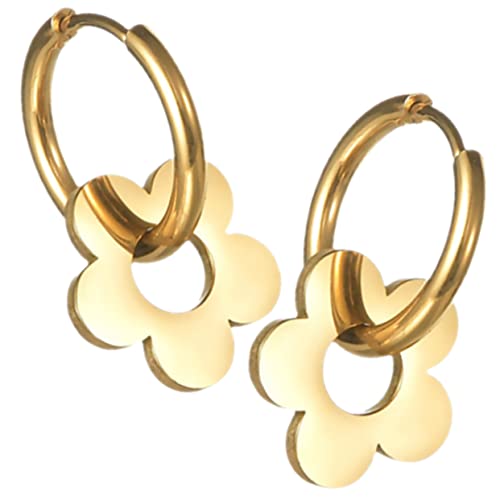 VERDANVERSE Damen Creolen Baumelnden Blumenanhängern Stilvollen Accessoires Für Alltag Party Arbeit Langlebigen Edelstahl von VERDANVERSE