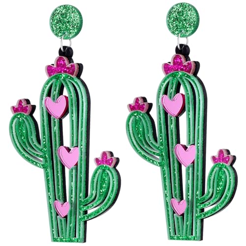 VERDANVERSE Blumen Kaktus Ohrringe Damen Hängend Boho Ethno Schmuck Pflanze Anhänger Ohrschmuck für Frauen und Mädchen Geschenkidee Alltag von VERDANVERSE