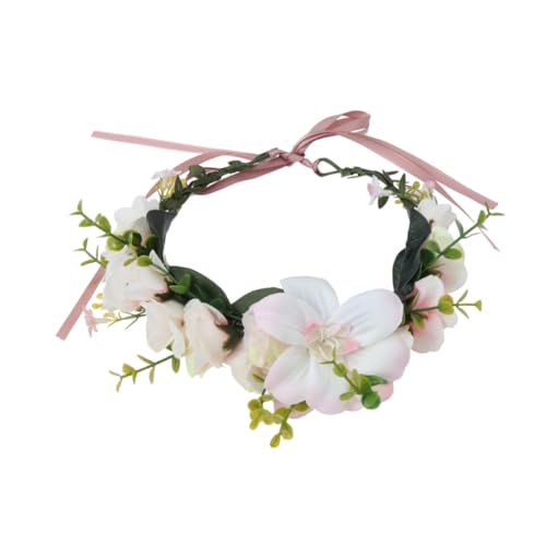 VERDANVERSE Blumenkranz Haarschmuck Damen Blumengirlande Haarreif mit Lilienblüten und Perlen Leichtes Rosa Seidenblumen Stirnband für Hochzeit Festival Brautjungfer Strandurlaub von VERDANVERSE