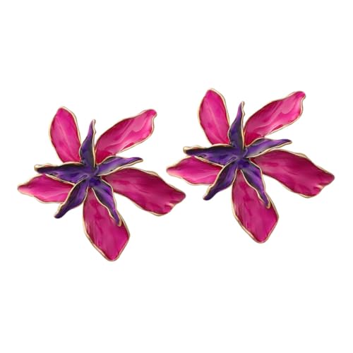 VERDANVERSE Blumige Ohrstecker Damen Legierung Emailliert Doppeltes Schichtdesign Farbige Tropfenohrringe Modisch Party Schmuck Rosa von VERDANVERSE