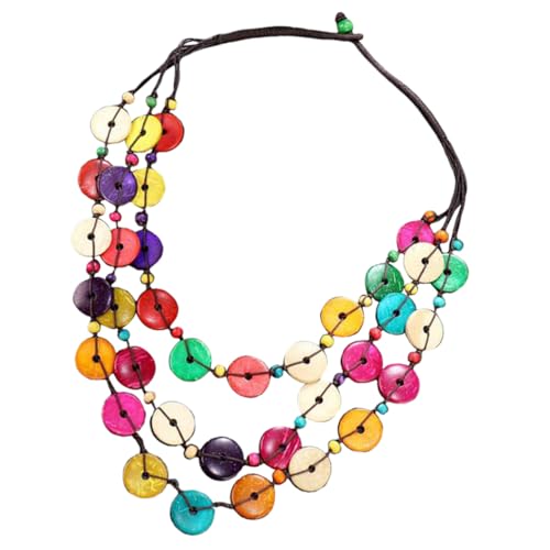 VERDANVERSE Boho Damen Holzperlen Halskette Mehrlagig Handgefertigt Bunte Kokosnussschale Statement Kette Modischer Modeschmuck Ethno Stil von VERDANVERSE