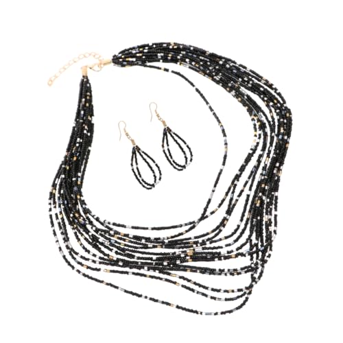 VERDANVERSE Bohémien-stil Perlenkette Und Ohrringe Für Damen Ankleide Kreative Halskette Und Ohrstecker Mit Schwarzen Perlen von VERDANVERSE