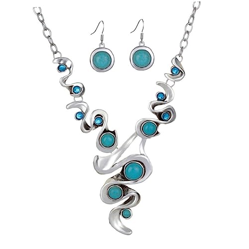 VERDANVERSE Böhmischer Stil Türkis Halskette Ohrringe Damen Schmuck Retro Ohrringe Dekorative VERDANVERSE Böhmischer Stil Türkis Halskette Ohrringe Damen Schmuck Retro Ohrringe Dekorative von VERDANVERSE