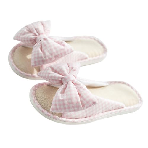 VERDANVERSE Bow knoten Hausschuhe Damen Sommer Baumwolle Leinen Slipper mit Offenem Zehenbereich Rutschfeste Atmungsaktive Pantoffeln für Drinnen Bequem und Modisch von VERDANVERSE