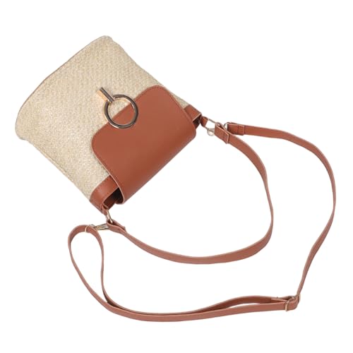 VERDANVERSE Braune Strohtasche Damen Geflochtene Crossbody Bag mit Eimerform Geräumige Strandtasche aus Robustem Stroh Modische Schultertasche für Sommerurlaub und Freizeitgebrauch von VERDANVERSE