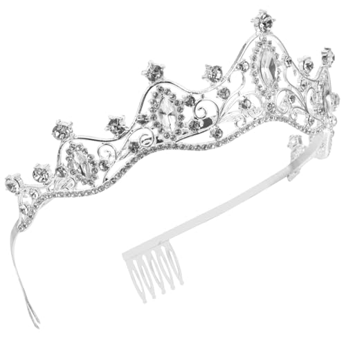 VERDANVERSE Braut Haarreif Krone Silber mit Weißen Strasssteinen Leichtes Bequemes Headband für Braut Brautjungfern und Geburtstagsfeiern Sicheres Vielseitiges Hochzeitsaccessoire für Damen von VERDANVERSE