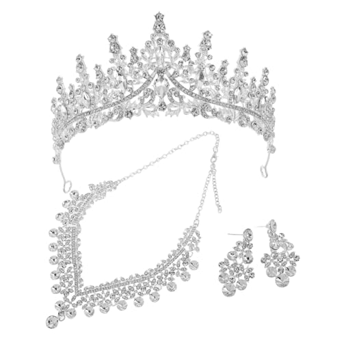 VERDANVERSE Brautschmuck Set mit Funkelnder Strass Krone Passender Halskette und Ohrringen Silberweißes Hochzeits-accessoire für Braut Festliche Anlässe und Abschlussball von VERDANVERSE