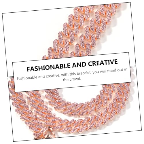 VERDANVERSE Breites Herren Kette aus Roségoldfarbenem Legierungs mit Pinkem Zirkonia Stylische Auffällige Kubanerkette für Männer Modisches Clavicle Halsband für Partys und Alltag von VERDANVERSE