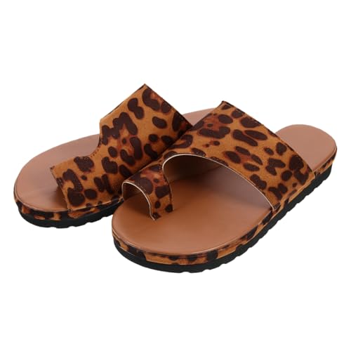 VERDANVERSE Bunion Sandalen Damen Sommer Atmungsaktiv Leicht Stylisch Strand Schuhe Große Leopardenmuster Flach Offene Sandalen für von VERDANVERSE