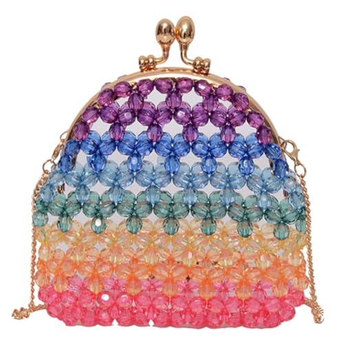 VERDANVERSE Bunte Perlen umhängetasche Damen Beaded Crossbody Bag mit Kunststoff perlen Hollowed Out Design Stabile Transparente Schnur Modische Handtasche für Handy Geldbörse und Kosmetik von VERDANVERSE