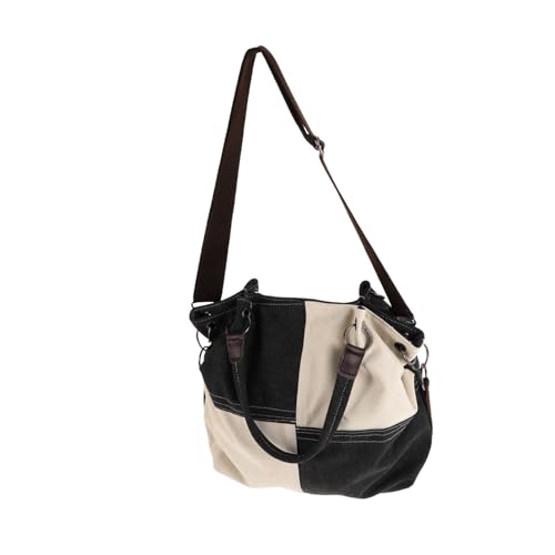 VERDANVERSE Canvas Damen Tote Bag mit Reißverschluss Kleine Schultertasche und Crossbody Handtasche Modische Farblich Abgesetzte Umhängetasche aus Strapazierfähigem Canvas Vielseitig Tragbar von VERDANVERSE
