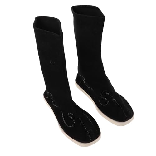 VERDANVERSE Chinesische Hanfu Stiefel mit Traditioneller Stickerei Rutschfest Mittelhoher Schaft Langlebiges Pu-material für Kung Fu Tai Chi Cosplay Schwarz von VERDANVERSE