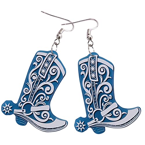 VERDANVERSE Cowgirl Boot Ohrringe Damen Retro Western Ohrhänger Kreative Ohrringe mit Doppelseitigem Print Blau Leicht und Komfortabel Für Alltag und Party von VERDANVERSE