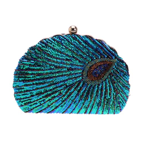VERDANVERSE Damen Clutch Pailletten Tasche mit Perlenstickerei Schimmernde Abendtasche für Hochzeit Party und Bankett Langlebige Polyester Umhängetasche in Pfauen Grün von VERDANVERSE