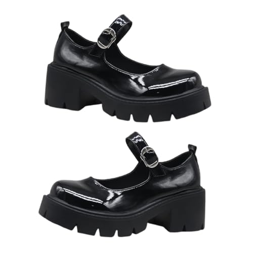VERDANVERSE Damen Halbschuhe mit Grobem Blockabsatz PU Material rutschfest Bequeme Halbschuhe für Frühling und Herbst Modisch und Vielseitig für Arbeit Party und Formelle Anlässe von VERDANVERSE