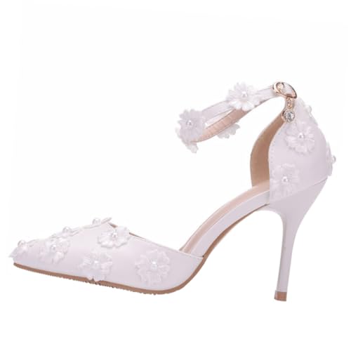 VERDANVERSE Damen High Heels Sandalen mit Spitzem Zeh Dünnem Absatz Klassischem Design Weiß Vielseitig für Hochzeit Party und Business Komfortabel und Modisch von VERDANVERSE