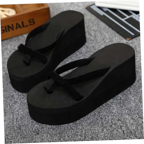 VERDANVERSE Damen Keilabsatz Sandalen Plateau Wedges Rutschfest Sommer Strand Flops Schwarz Leichte Pantoletten Casual Flop Slippers für Freizeit und Outdoor von VERDANVERSE