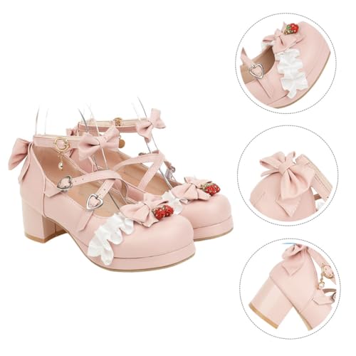 VERDANVERSE Damen Lederschuhe mit Mittelhohem Blockabsatz und Schleifendekor rutschfeste Sohle Prinzessin Schuhe für Frühling Herbst Damen Schuhe von VERDANVERSE