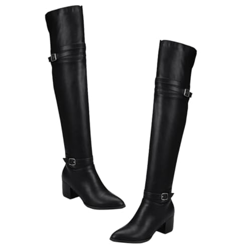 VERDANVERSE Damen Overknee Stiefel mit Dickem Absatz Warm Gefüttert Rutschfeste Sohle Bequeme Langschaftstiefel für Herbst Winter Modische High Heel Boots für Kühle Tage Schwarz von VERDANVERSE