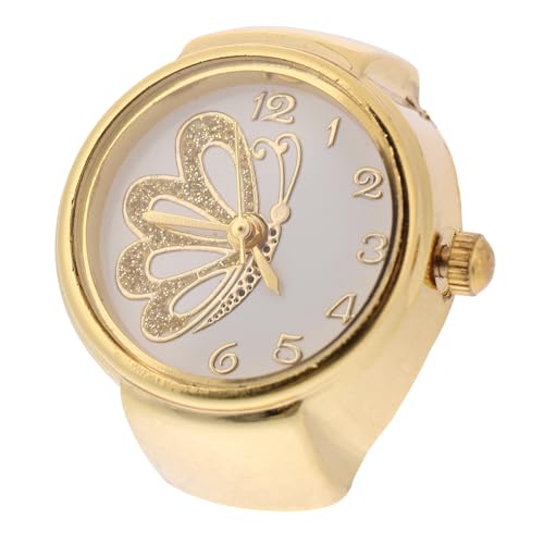 VERDANVERSE Damen Ringuhr Schmetterlingsdesign Leichte Langlebige Fingerringuhr mit Präzisem Quarzwerk Glänzend Goldfarbig Tragbar als Schmuck und Zeitmesser von VERDANVERSE