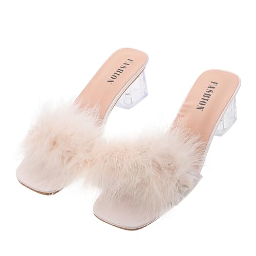 VERDANVERSE Damen Sandalen mit Flauschigem Kristallbesetztem Absatz Bequeme Leichte Hausschuhe für Sommer Modische Slides für Party Arbeit und Alltag Geeignet für Vielseitige Outfits und von VERDANVERSE