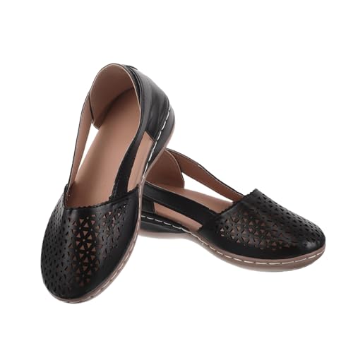 VERDANVERSE Damen Sandalen mit Geschlossenem Zehenbereich Trendige Atmungsaktive Espadrilles mit Niedrigem Keilabsatz Robuste Schwarze Schuhe mit Hohlem Design für Sommerlichen Alltag von VERDANVERSE