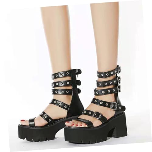VERDANVERSE Damen Sandalen mit Grobem Absatz Schwarz Atmungsaktive Pu sohle Strapazierfähige Sommerschuhe Modische Damenschuhe Elegant für Partys Büro und Hochzeitsschlupfer von VERDANVERSE