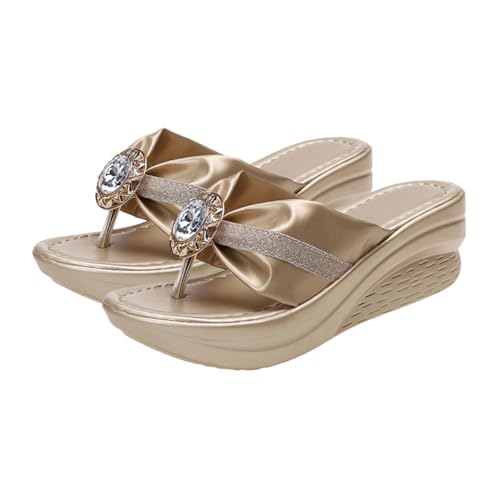 VERDANVERSE Damen Sandalen mit Strasssteinen Leichte Plateau badelatschen Modische Keilabsatz slides für Sommer Bequeme Strandpantoletten mit Dicker Sohle Glänzende Zehentrenner für Frauen von VERDANVERSE