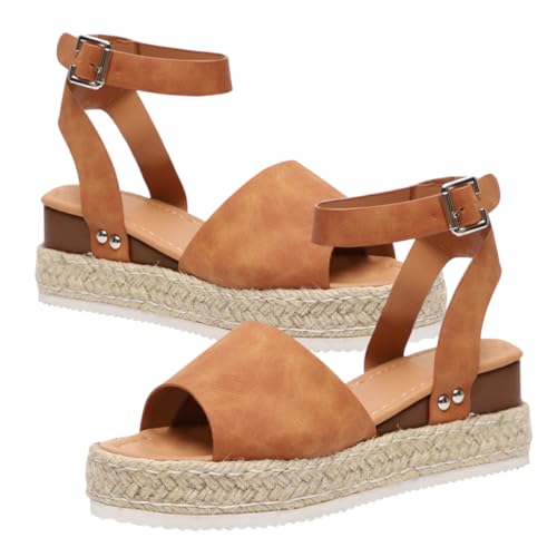 VERDANVERSE Damen Sandalen mit Strohborte Braune Flachsohle Rutschfest und Sommerlich Modisch und Strapazierfähig für Strand und Alltag von VERDANVERSE