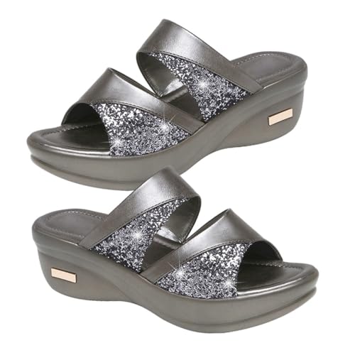 VERDANVERSE Damen Sommer Wedges Pantoletten mit Dicker Keilsohle Schickem Design und Langlebig Outdoor und Strand Slipper Graue Freizeit Sommerschuhe VERDANVERSE Damen Sommer Wedges Pantoletten mit Dicker Keilsohle Schickem Design und Langlebig Outdoor und Strand Slipper Graue Freizeit Sommerschuhe von VERDANVERSE
