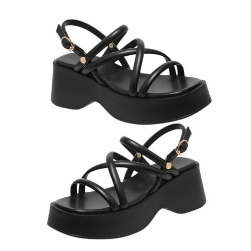 VERDANVERSE Damen Wedgesandalen mit Dicker Rutschfester Sohle Plateauabsatz Modische Koreanische Sandalen Schwarz Bequeme Sommerschuhe für Strand und Alltag von VERDANVERSE