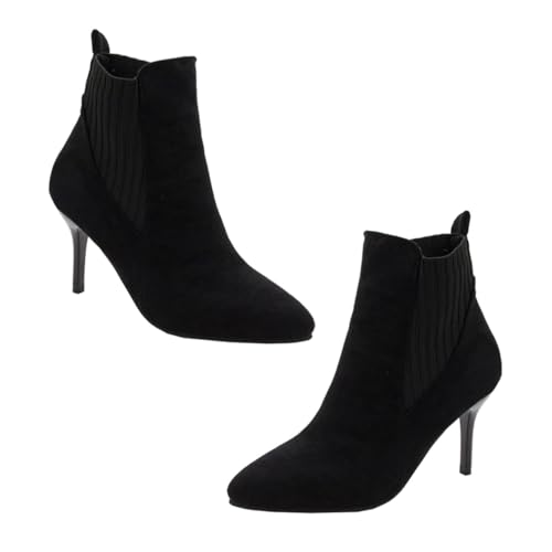 VERDANVERSE Damenschuhe Stiefeletten mit Absatz aus Veloursleder Spitz Zulaufend Modische Herbst Winter Fashion Boots Bequeme High Heels für Alltag Party und Festliche Anlässe Schwarz von VERDANVERSE