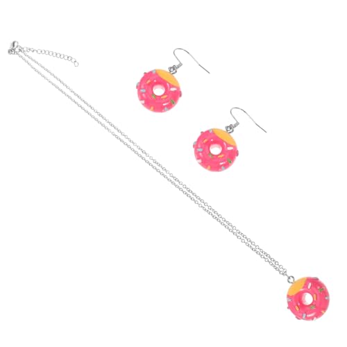 VERDANVERSE Donut Schmuckset Damen Edelstahl Cartoon Food Halskette Ohrringe Set Rosa Hübscher Donut Anhänger Modischer Schmuck für Alltag Party von VERDANVERSE