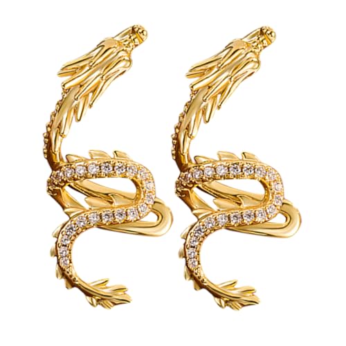 VERDANVERSE Dragon Ohrclips Damen Ohrclips Piercing Leichter Komfortabler Zirkonia für Teenager Mädchen Ohrmanschette für Alltag und Fest Goldfarbene Ohrringe von VERDANVERSE