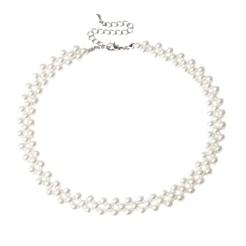 VERDANVERSE Einfache Perlenkette Damen Clavicle Chain Schmuck Halskette mit Runder Perlendekoration Elegantes Accessoire für Alltag Party Büro und Dating von VERDANVERSE