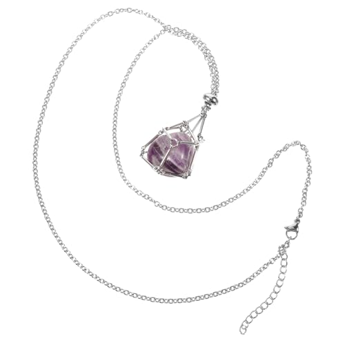 VERDANVERSE Einstellbare Metall Halskette mit Hohlem Kristallhalter Natürlicher Stein Schmuckanhänger Silberfarbener Netzbeutel für Echten Bergkristall Modisches Accessoire für Damen und von VERDANVERSE